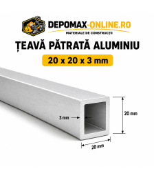 Teava patrata aluminiu 20 x 20 x 3 mm, 6 metri (EN AW-6060)